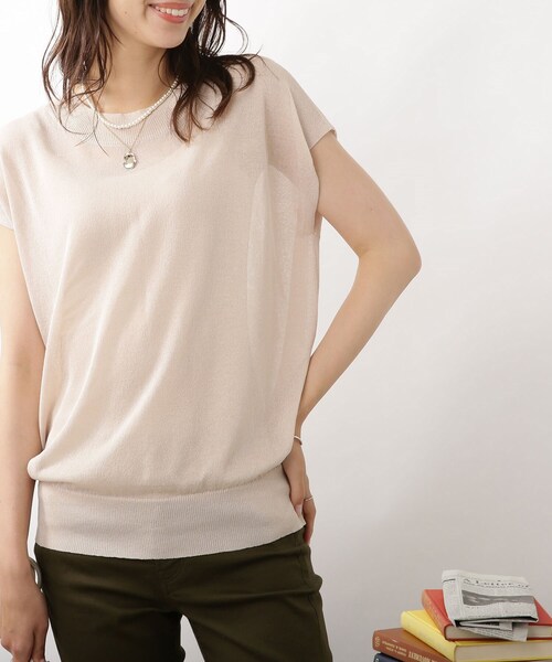 DRESKIP(ドレスキップ)の「◆【洗える/接触冷感】フレンチスリーブニット(ニット/セーター・レディース・イエロー系その他/ナチュラル/ネイビー/ダークグリーン・02/03)」の2枚目の写真