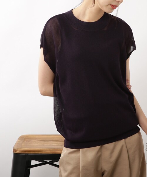 DRESKIP(ドレスキップ)の「◆【洗える/接触冷感】フレンチスリーブニット(ニット/セーター・レディース・イエロー系その他/ナチュラル/ネイビー/ダークグリーン・02/03)」の3枚目の写真