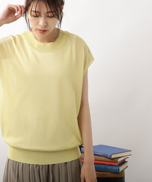 DRESKIP(ドレスキップ)の「◆【洗える/接触冷感】フレンチスリーブニット(ニット/セーター・レディース・イエロー系その他/ナチュラル/ネイビー/ダークグリーン・02/03)」の4枚目の写真