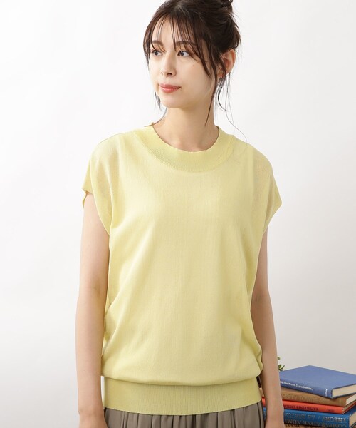 DRESKIP(ドレスキップ)の「◆【洗える/接触冷感】フレンチスリーブニット(ニット/セーター・レディース・イエロー系その他/ナチュラル/ネイビー/ダークグリーン・02/03)」の13枚目の写真