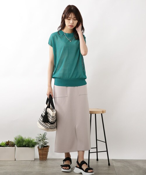 DRESKIP(ドレスキップ)の「◆【洗える/接触冷感】フレンチスリーブニット(ニット/セーター・レディース・イエロー系その他/ナチュラル/ネイビー/ダークグリーン・02/03)」の19枚目の写真