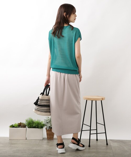 DRESKIP(ドレスキップ)の「◆【洗える/接触冷感】フレンチスリーブニット(ニット/セーター・レディース・イエロー系その他/ナチュラル/ネイビー/ダークグリーン・02/03)」の6枚目の写真