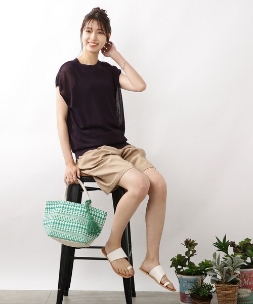 DRESKIP(ドレスキップ)の「◆【洗える/接触冷感】フレンチスリーブニット(ニット/セーター・レディース・イエロー系その他/ナチュラル/ネイビー/ダークグリーン・02/03)」の21枚目の写真