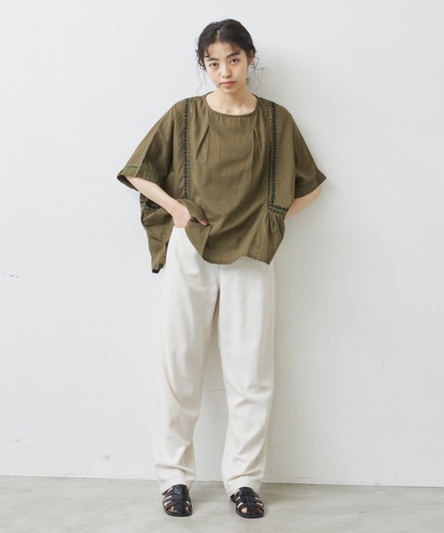 Libra Cue（リブラ キュー）の「リネンミックスバルーンパンツ（スラックス・レディース・ブラック/アイボリー・FREE）」の3枚目の写真