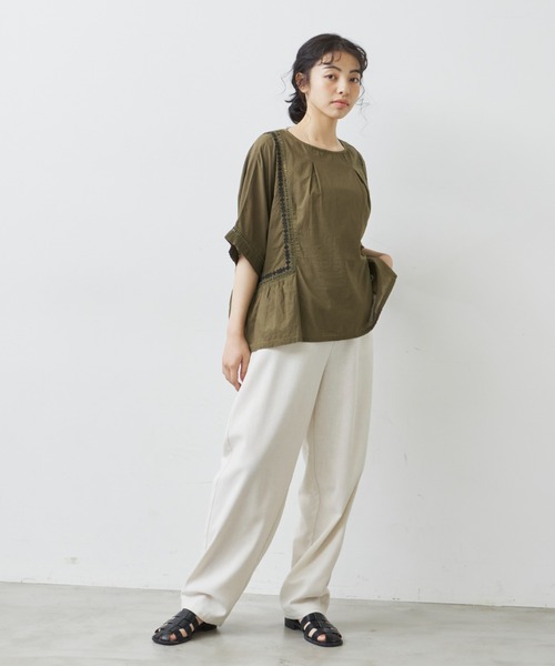 Libra Cue（リブラ キュー）の「リネンミックスバルーンパンツ（スラックス・レディース・ブラック/アイボリー・FREE）」の4枚目の写真