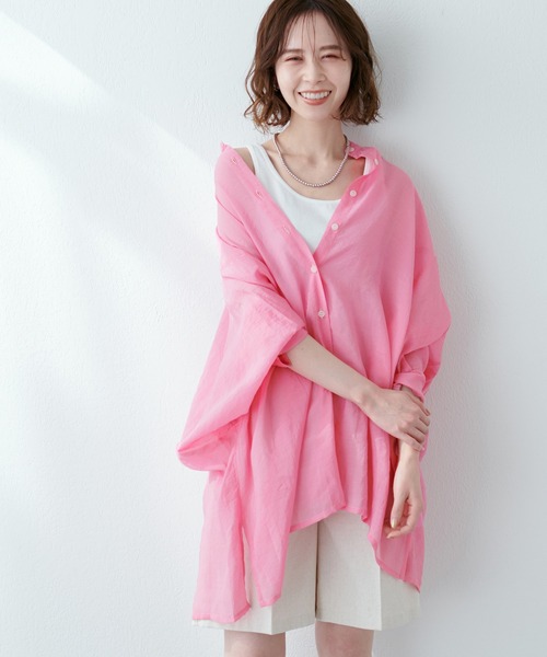 natural couture（ナチュラルクチュール）の「BIGシルエットシアーシャツ（シャツ/ブラウス・レディース・オフホワイト/ベージュ/グリーン/ピンク・FREE）」の4枚目の写真