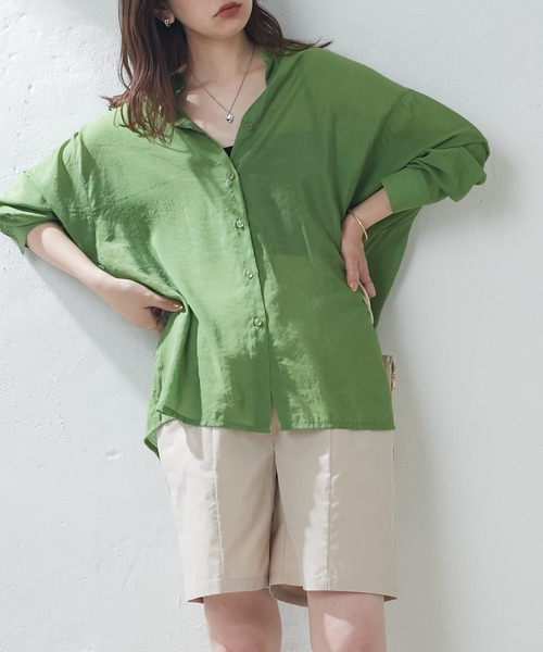 natural couture（ナチュラルクチュール）の「BIGシルエットシアーシャツ（シャツ/ブラウス・レディース・オフホワイト/ベージュ/グリーン/ピンク・FREE）」の16枚目の写真