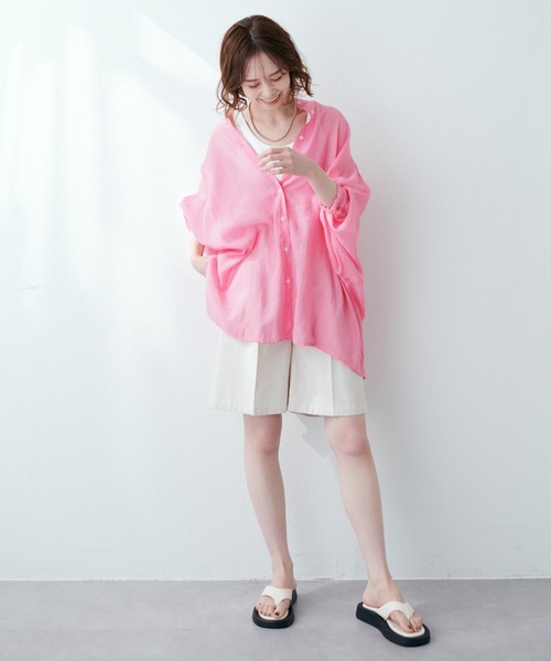 natural couture（ナチュラルクチュール）の「BIGシルエットシアーシャツ（シャツ/ブラウス・レディース・オフホワイト/ベージュ/グリーン/ピンク・FREE）」の13枚目の写真