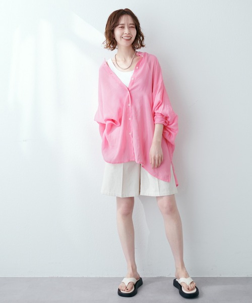 natural couture（ナチュラルクチュール）の「BIGシルエットシアーシャツ（シャツ/ブラウス・レディース・オフホワイト/ベージュ/グリーン/ピンク・FREE）」の7枚目の写真