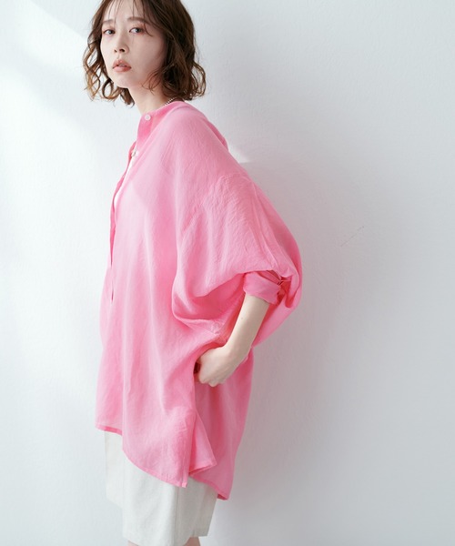 natural couture（ナチュラルクチュール）の「BIGシルエットシアーシャツ（シャツ/ブラウス・レディース・オフホワイト/ベージュ/グリーン/ピンク・FREE）」の9枚目の写真