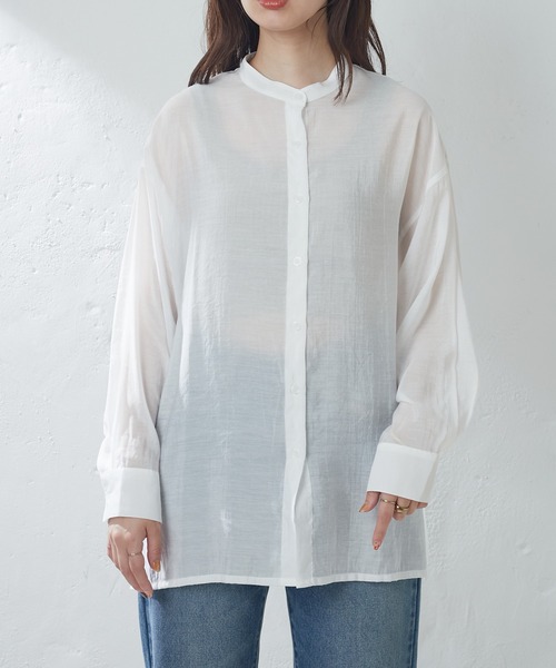 natural couture（ナチュラルクチュール）の「BIGシルエットシアーシャツ（シャツ/ブラウス・レディース・オフホワイト/ベージュ/グリーン/ピンク・FREE）」の10枚目の写真