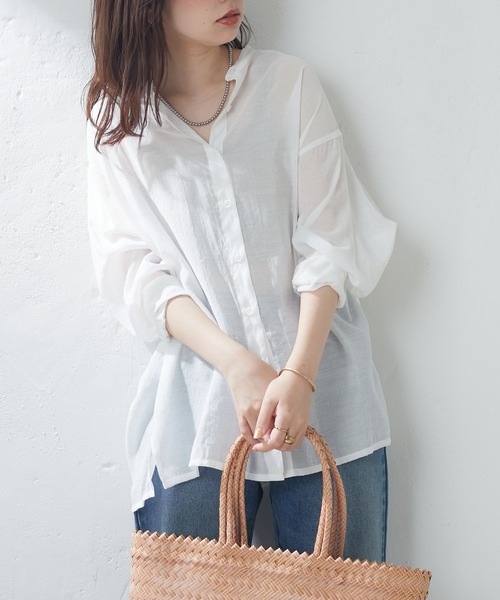 natural couture（ナチュラルクチュール）の「BIGシルエットシアーシャツ（シャツ/ブラウス・レディース・オフホワイト/ベージュ/グリーン/ピンク・FREE）」の19枚目の写真