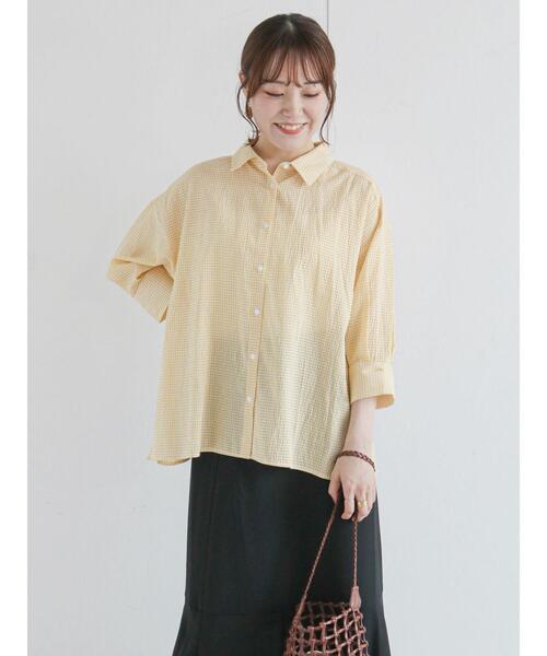 ehka sopo（エヘカソポ）の「チェックビッグシャツ（シャツ/ブラウス・レディース・ブラック/ピンク/イエロー/ミント・ﾌﾘ-）」の19枚目の写真