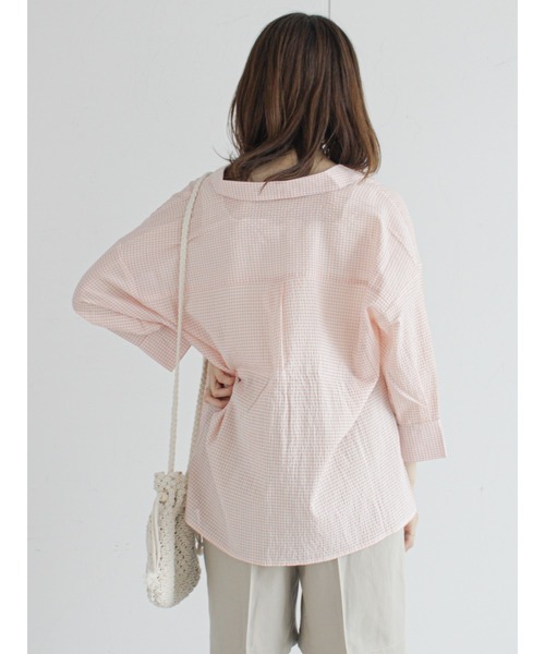 ehka sopo（エヘカソポ）の「チェックビッグシャツ（シャツ/ブラウス・レディース・ブラック/ピンク/イエロー/ミント・ﾌﾘ-）」の8枚目の写真