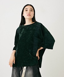 TOBILA（トビラ）の「無地ベロア刺繍半袖クルーネックビッグTシャツ（Tシャツ/カットソー）」