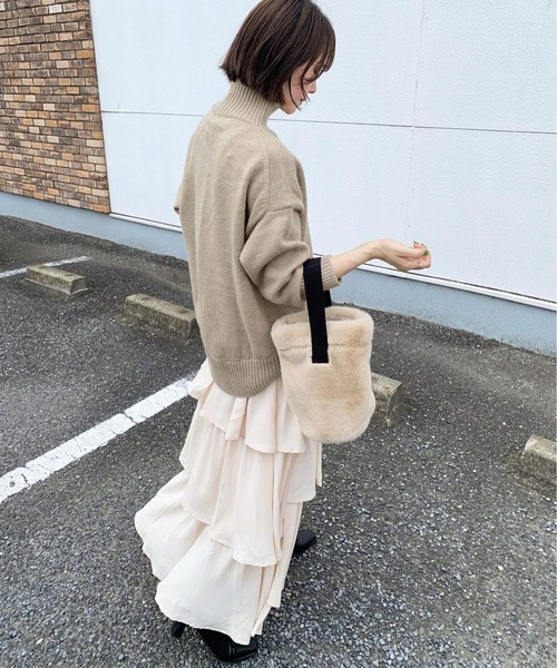 ＡＮＤＪ（アンドジェイ）の「【2022/AW】トロピカルステップティアードスカート（スカート・レディース・ブラック/ピンク/イエロー/モカ/ベージュ系その他・M）」の3枚目の写真