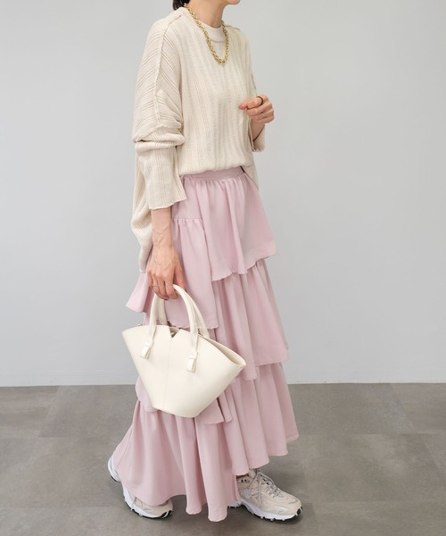 ＡＮＤＪ（アンドジェイ）の「【2022/AW】トロピカルステップティアードスカート（スカート・レディース・ブラック/ピンク/イエロー/モカ/ベージュ系その他・M）」の5枚目の写真