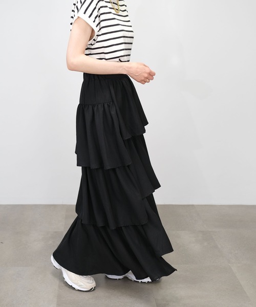 ＡＮＤＪ（アンドジェイ）の「【2022/AW】トロピカルステップティアードスカート（スカート・レディース・ブラック/ピンク/イエロー/モカ/ベージュ系その他・M）」の10枚目の写真