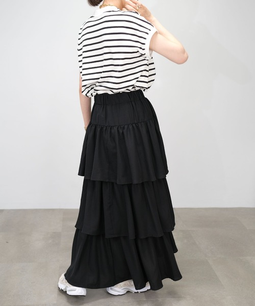 ＡＮＤＪ（アンドジェイ）の「【2022/AW】トロピカルステップティアードスカート（スカート・レディース・ブラック/ピンク/イエロー/モカ/ベージュ系その他・M）」の6枚目の写真