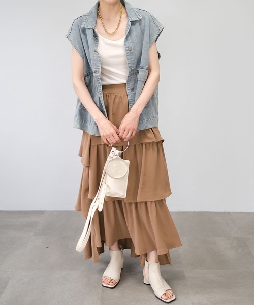 ＡＮＤＪ（アンドジェイ）の「【2022/AW】トロピカルステップティアードスカート（スカート・レディース・ブラック/ピンク/イエロー/モカ/ベージュ系その他・M）」の16枚目の写真