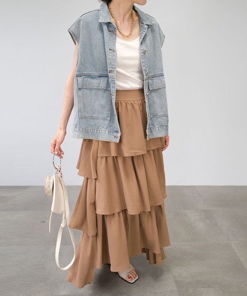 ＡＮＤＪ（アンドジェイ）の「【2022/AW】トロピカルステップティアードスカート（スカート・レディース・ブラック/ピンク/イエロー/モカ/ベージュ系その他・M）」の11枚目の写真