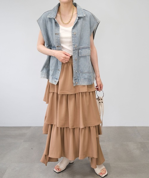 ＡＮＤＪ（アンドジェイ）の「【2022/AW】トロピカルステップティアードスカート（スカート・レディース・ブラック/ピンク/イエロー/モカ/ベージュ系その他・M）」の7枚目の写真