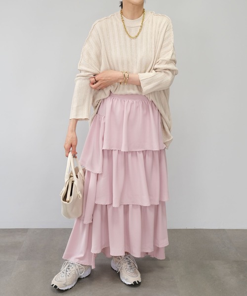 ＡＮＤＪ（アンドジェイ）の「【2022/AW】トロピカルステップティアードスカート（スカート・レディース・ブラック/ピンク/イエロー/モカ/ベージュ系その他・M）」の9枚目の写真