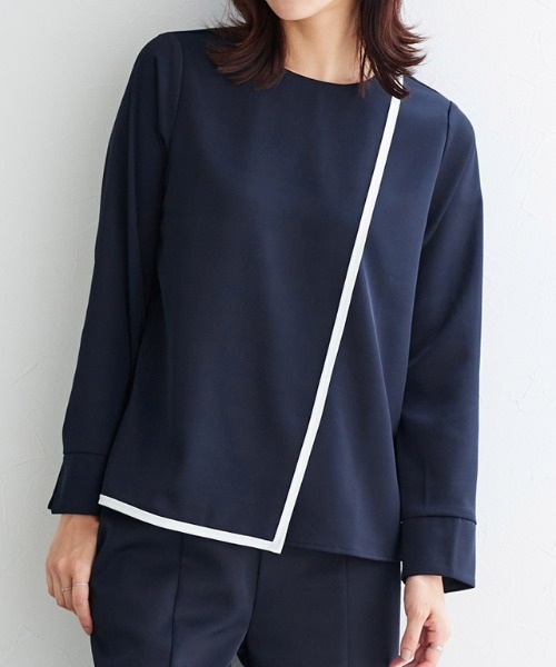 Pierrot(ピエロ)の「ラインデザインラップブラウス(Tシャツ/カットソー・レディース・ピンク系その他/ネイビー系/ブラウン・M/L)」の11枚目の写真
