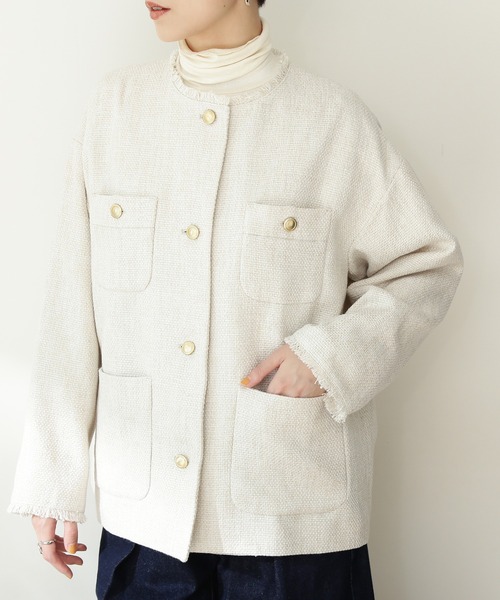 N.（N. Natural Beauty Basic）（エヌエヌナチュラルビューティーベーシック）の「【松井愛莉さん着用】◆ツイードジャケット（その他アウター・レディース・オフホワイト/スミクロ・MEDIUM）」の4枚目の写真