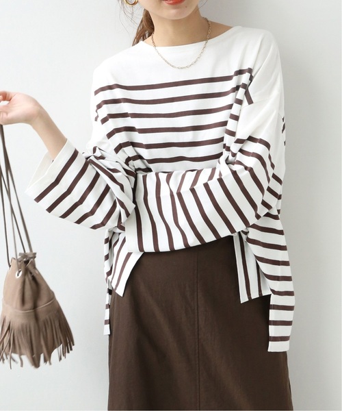 JOURNAL STANDARD relume(ジャーナルスタンダード レリューム)の「《追加3》パネルボーダーボートネックTEE(Tシャツ/カットソー・レディース・ブラウン/グリーン/ネイビー/レッド/ピンク・FREE)」の2枚目の写真