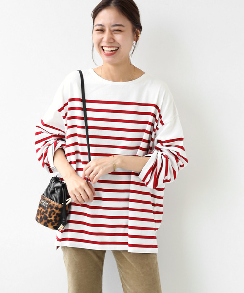 JOURNAL STANDARD relume(ジャーナルスタンダード レリューム)の「《追加3》パネルボーダーボートネックTEE(Tシャツ/カットソー・レディース・ブラウン/グリーン/ネイビー/レッド/ピンク・FREE)」の5枚目の写真