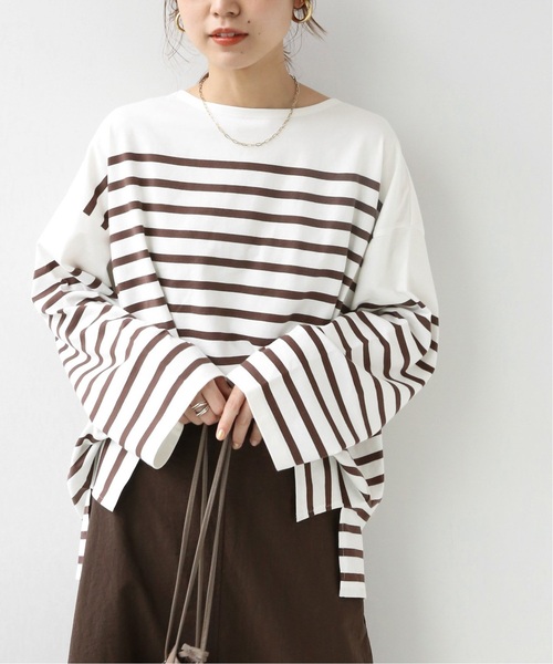 JOURNAL STANDARD relume(ジャーナルスタンダード レリューム)の「《追加3》パネルボーダーボートネックTEE(Tシャツ/カットソー・レディース・ブラウン/グリーン/ネイビー/レッド/ピンク・FREE)」の9枚目の写真