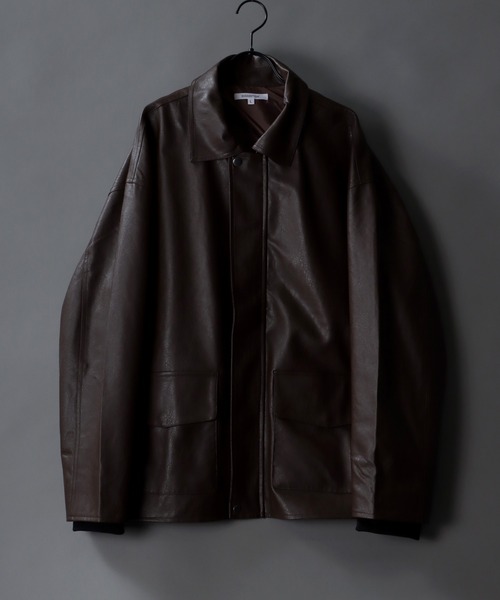 SITRY(シトリー)の「synthetic leather Big jacket/フェイクレザー ビッグジャケット(ブルゾン・メンズ・ブラック/ブラウン・M/L)」の1枚目の写真