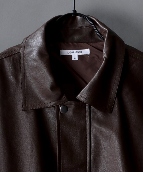 SITRY(シトリー)の「synthetic leather Big jacket/フェイクレザー ビッグジャケット(ブルゾン・メンズ・ブラック/ブラウン・M/L)」の4枚目の写真