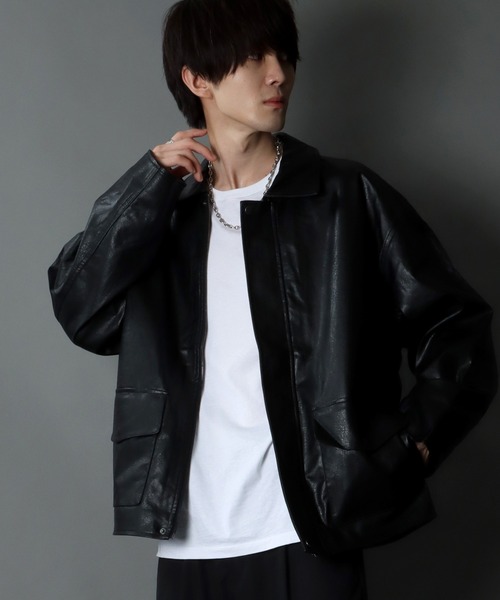 SITRY(シトリー)の「synthetic leather Big jacket/フェイクレザー ビッグジャケット(ブルゾン・メンズ・ブラック/ブラウン・M/L)」の11枚目の写真