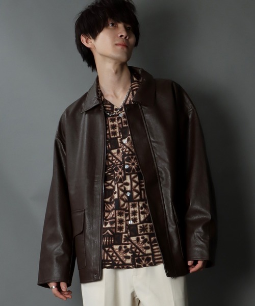 SITRY(シトリー)の「synthetic leather Big jacket/フェイクレザー ビッグジャケット(ブルゾン・メンズ・ブラック/ブラウン・M/L)」の12枚目の写真