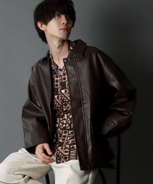SITRY(シトリー)の「synthetic leather Big jacket/フェイクレザー ビッグジャケット(ブルゾン・メンズ・ブラック/ブラウン・M/L)」の13枚目の写真