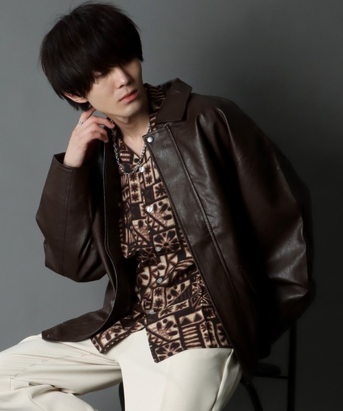 SITRY(シトリー)の「synthetic leather Big jacket/フェイクレザー ビッグジャケット(ブルゾン・メンズ・ブラック/ブラウン・M/L)」の14枚目の写真