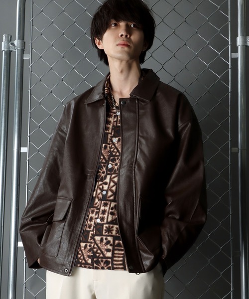 SITRY(シトリー)の「synthetic leather Big jacket/フェイクレザー ビッグジャケット(ブルゾン・メンズ・ブラック/ブラウン・M/L)」の15枚目の写真