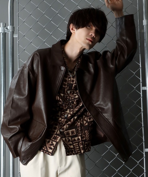 SITRY(シトリー)の「synthetic leather Big jacket/フェイクレザー ビッグジャケット(ブルゾン・メンズ・ブラック/ブラウン・M/L)」の17枚目の写真
