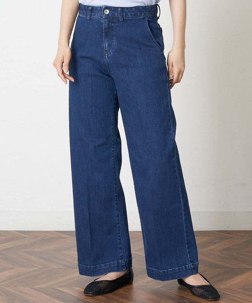 OFUON le MK（オフオンルエムケー）の「【洗濯機で洗える】ストレッチワイドデニムパンツ（デニムパンツ・レディース・ネイビー/ブルー・40/38/36）」の2枚目の写真