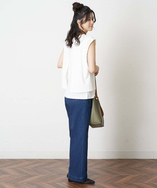 OFUON le MK（オフオンルエムケー）の「【洗濯機で洗える】ストレッチワイドデニムパンツ（デニムパンツ・レディース・ネイビー/ブルー・40/38/36）」の9枚目の写真