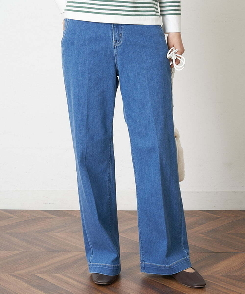 OFUON le MK（オフオンルエムケー）の「【洗濯機で洗える】ストレッチワイドデニムパンツ（デニムパンツ・レディース・ネイビー/ブルー・40/38/36）」の10枚目の写真