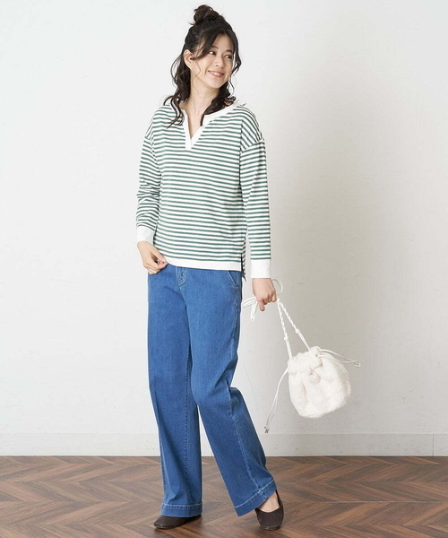 OFUON le MK（オフオンルエムケー）の「【洗濯機で洗える】ストレッチワイドデニムパンツ（デニムパンツ・レディース・ネイビー/ブルー・40/38/36）」の19枚目の写真