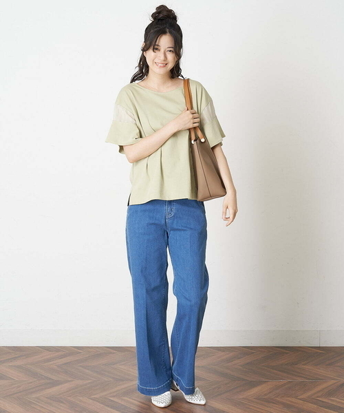 OFUON le MK（オフオンルエムケー）の「【洗濯機で洗える】ストレッチワイドデニムパンツ（デニムパンツ・レディース・ネイビー/ブルー・40/38/36）」の5枚目の写真