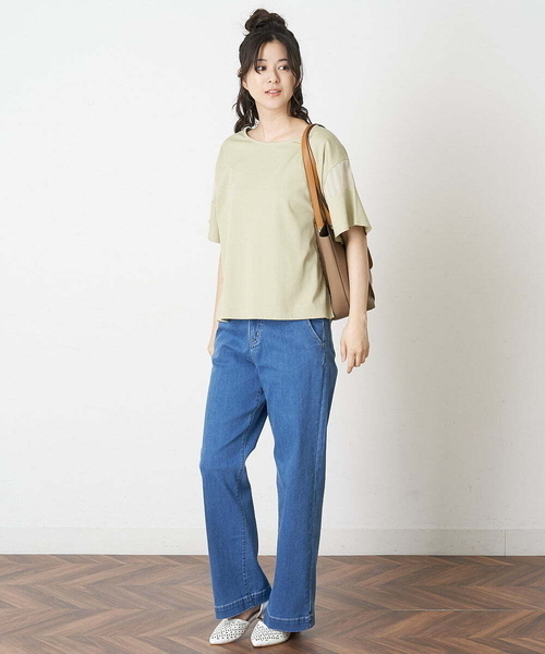 OFUON le MK（オフオンルエムケー）の「【洗濯機で洗える】ストレッチワイドデニムパンツ（デニムパンツ・レディース・ネイビー/ブルー・40/38/36）」の6枚目の写真