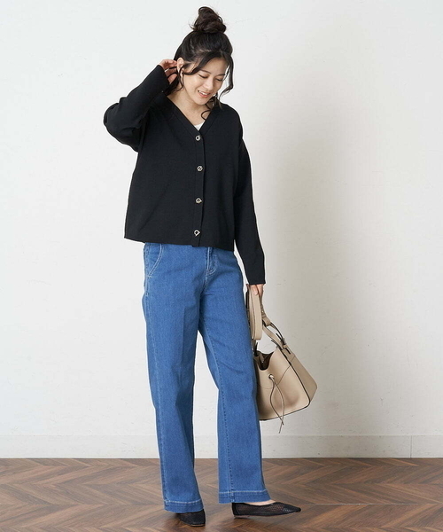 OFUON le MK（オフオンルエムケー）の「【洗濯機で洗える】ストレッチワイドデニムパンツ（デニムパンツ・レディース・ネイビー/ブルー・40/38/36）」の15枚目の写真