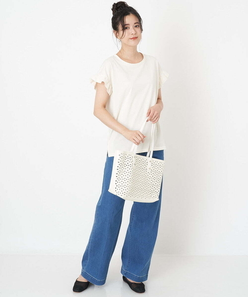 OFUON le MK（オフオンルエムケー）の「【洗濯機で洗える】ストレッチワイドデニムパンツ（デニムパンツ・レディース・ネイビー/ブルー・40/38/36）」の7枚目の写真