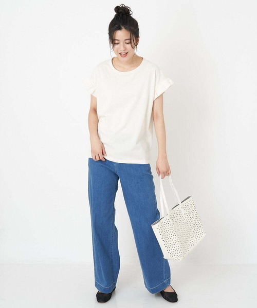 OFUON le MK（オフオンルエムケー）の「【洗濯機で洗える】ストレッチワイドデニムパンツ（デニムパンツ・レディース・ネイビー/ブルー・40/38/36）」の16枚目の写真