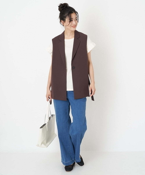 OFUON le MK（オフオンルエムケー）の「【洗濯機で洗える】ストレッチワイドデニムパンツ（デニムパンツ・レディース・ネイビー/ブルー・40/38/36）」の12枚目の写真